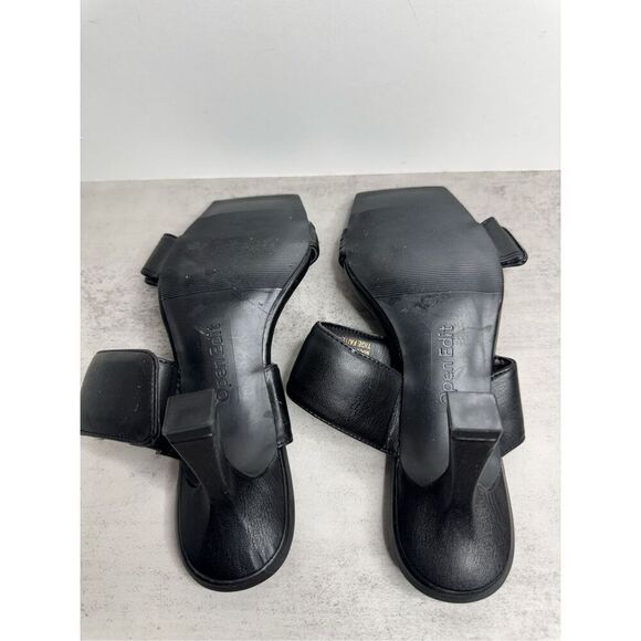 Open Edit Sandals Size 5.5 Qarly Heeled Black Open Square Toe Slip On Heels - Picture 8 of 8